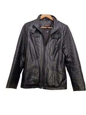 DANIER black genuine leather jacket soft contemporary pockets bikercore moto XS